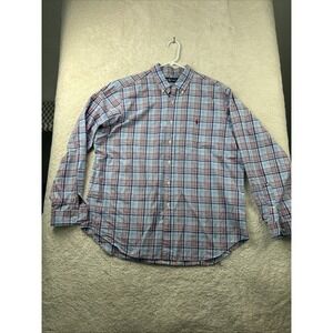 Ralph‎ Lauren Mens Performance Fit Plaid Long Sleeve Shirt Red/Blue Pony Classic